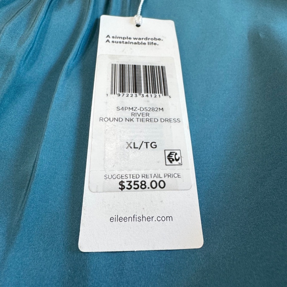 Eileen Fisher Silk Sleeveless Tiered Maxi Dress Teal Blue Size Xl‎ - Picture 11 of 13